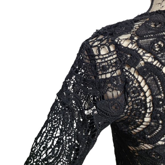 LUXXEL LADIES LONG SLEEVE CROCHET BLACK TOP WITH ATTACH SHORTS SIZE: M - Picture 9 of 12